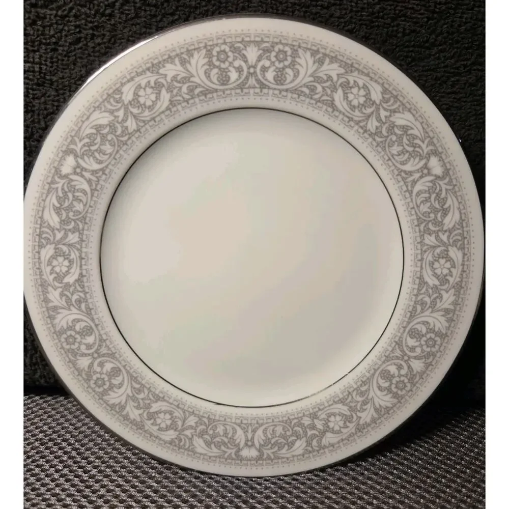 Noritake China Naples 6975 6 1/2 In Bread & Butter Plate White W/Gray Trim